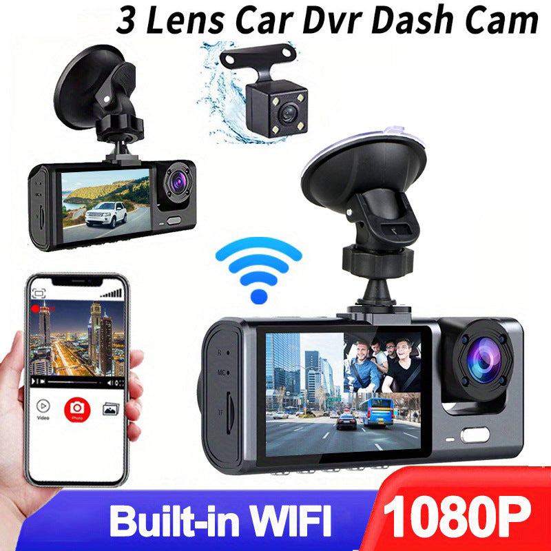 Dash Camera 3 Lens DVR Dash Camera Full HD 1080P WIFI 2Inch Screen Driving Recorder