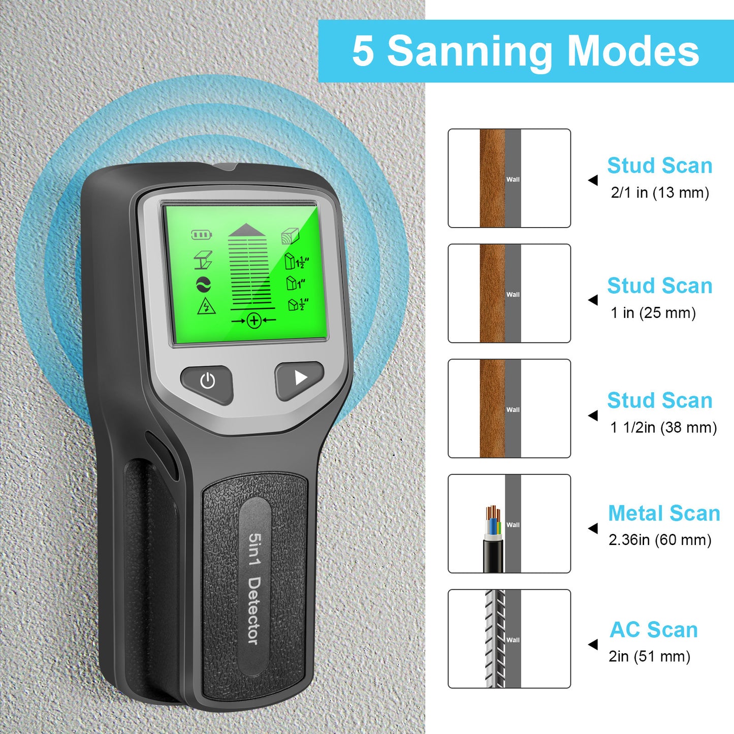 5-in-1 Stud Column Measuring Wall Metal Detector