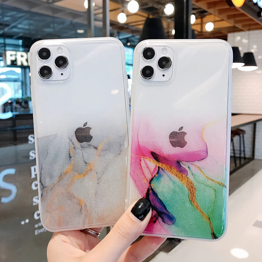 Vintage Colorful Marble Phone Case For iPhone 12 11 Pro Max