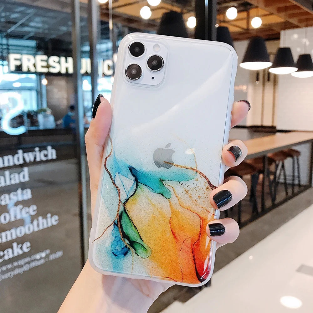 Vintage Colorful Marble Phone Case For iPhone 12 11 Pro Max