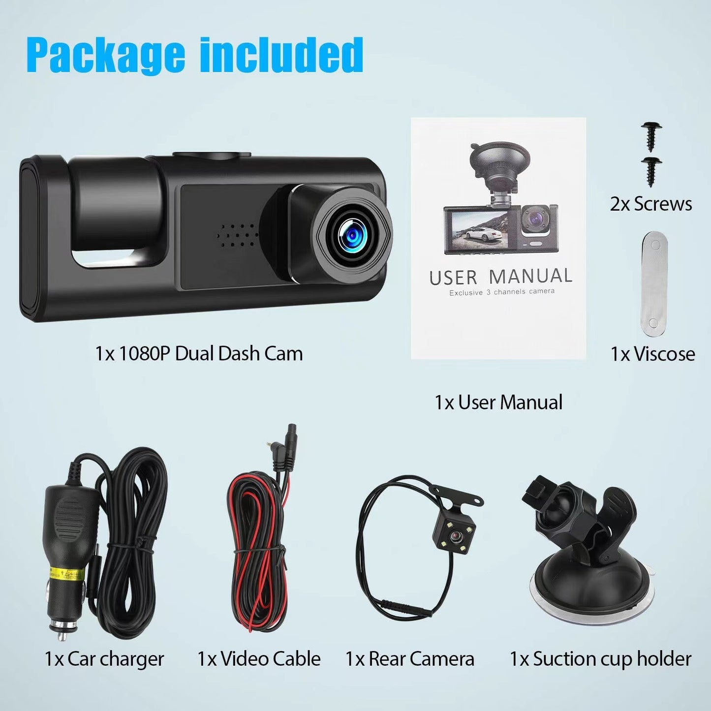 Dash Camera 3 Lens DVR Dash Camera Full HD 1080P WIFI 2Inch Screen Driving Recorder